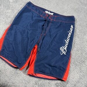 Budweiser Board Shorts Mens 38 King of Beers Color Block Spell Out Blue Orange